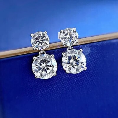 6Ct Lab-Created Diamond Two Stone Drop & Dangle Earrings 14K White Gold Plated
