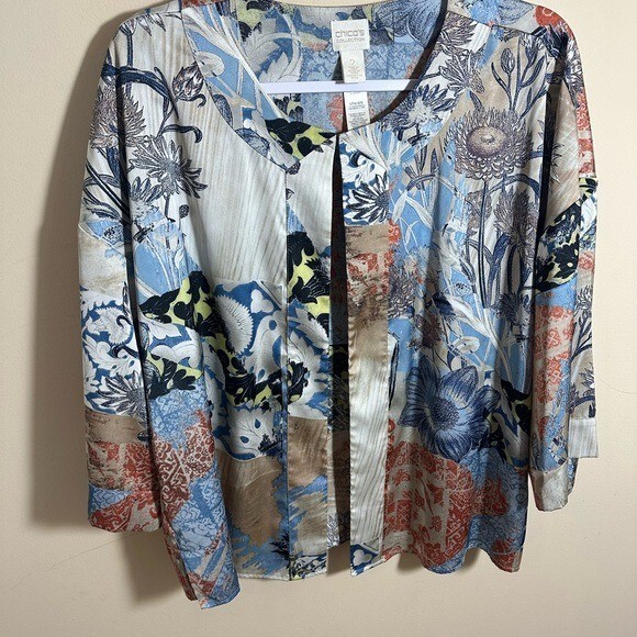 Chico's Travel Collection Jacket Patchwork Print … - image 1