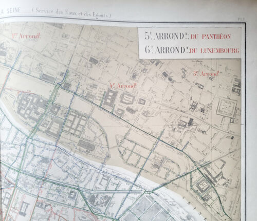 Paris 5 & 6 ème - Préfet POUBELLE Très Rare Plan de 1885 - 1/5000 (66,5 x 95 cm) - Imagen 4 de 5
