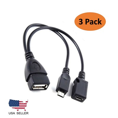 3 Pack - USB OTG Adapter Y Host Micro Cable for Amazon Firestck 4K 2nd Gen, NES 