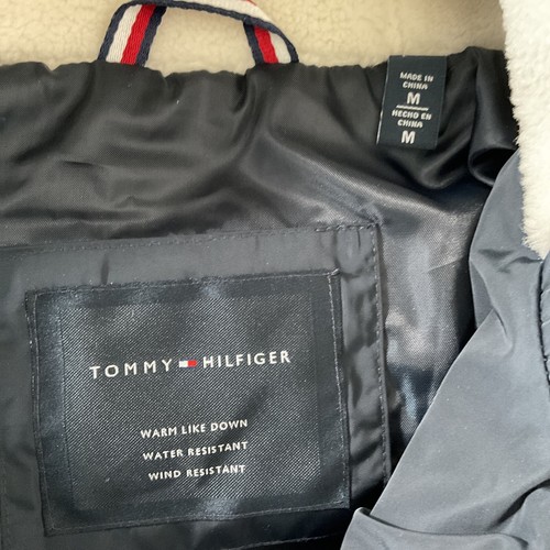 Tommy Hilfiger Hooded Wind Resistant Puffer Jacket Sz M Navy Blue White $250 - Picture 6 of 12