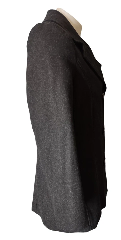 KC Collections Wool Jacket Large Womens Pea Coat Double Breasted Button Up Black - Image 2 of 4