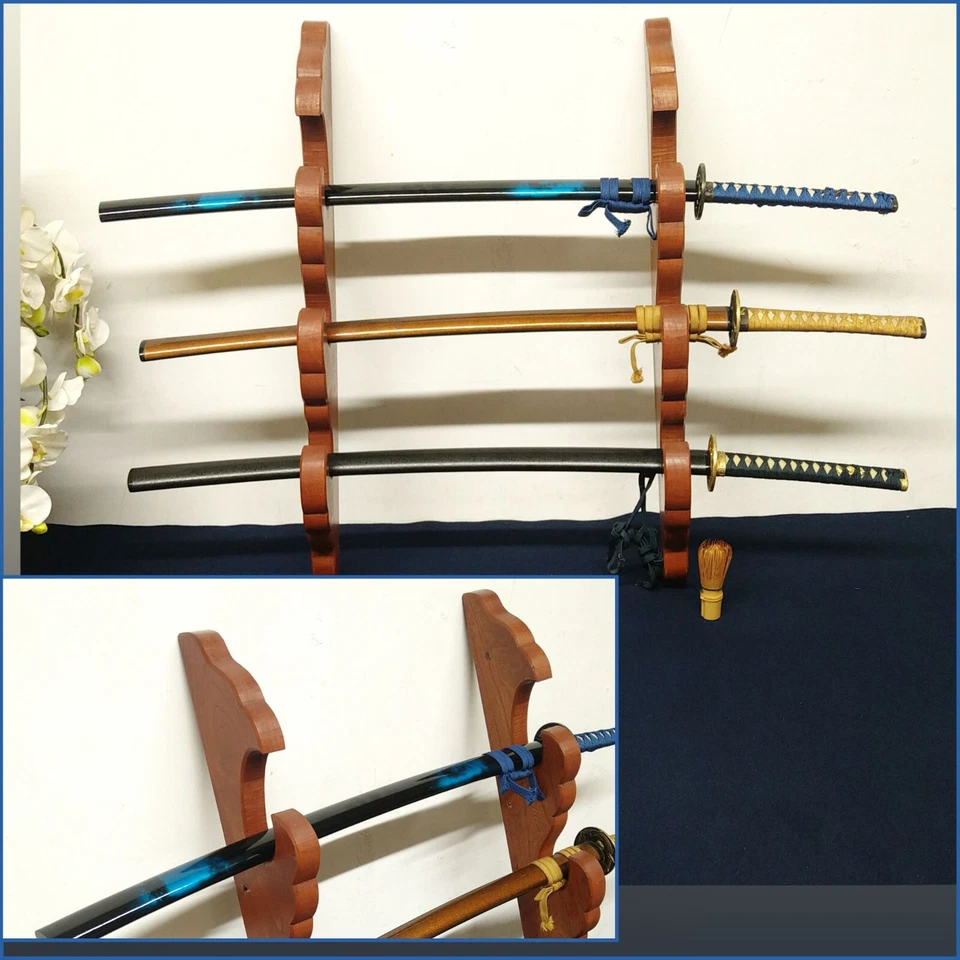 Japanese Samurai Sword Rack Stand 3Hooks Wall-Mounted Keyaki Wood Yari-KAKE - Image 2 of 4