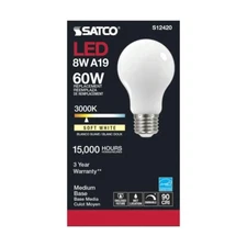 Satco S12420 - 8.2 Watt LED A19 Soft White Bulbs -3000K (2, 6 or 24 Pack)