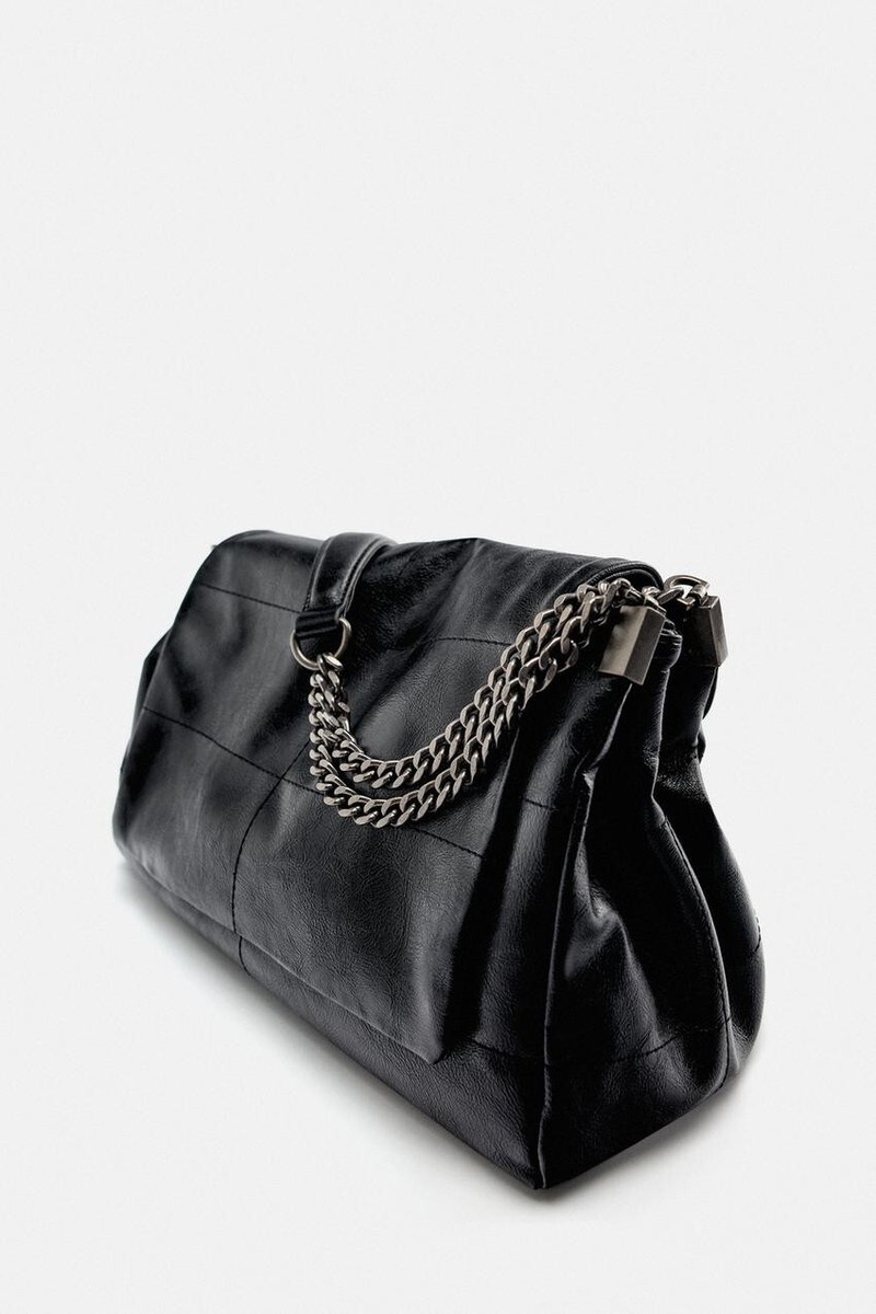 Zara Rock Flap Soft Shoulder Bag Black 6360/615/040 Chain