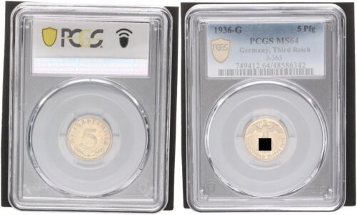 3rd Reich 5 Pfennig 1936 G J.363 PCGS MS64 mint state rare mint mark 112576