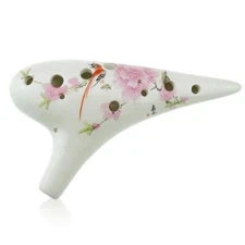 12 Hole Ceramic Ocarina with "Bird Loves Flower" Design Hand Painted by 