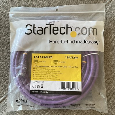 StarTech 15 Ft Purple Molded Cat6 Patch Cable -ETL Verified RJ-45 Male