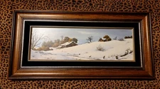 Signed Robert McFarren 11" x 23" Custom Framed Oil Painting "Snowscape"