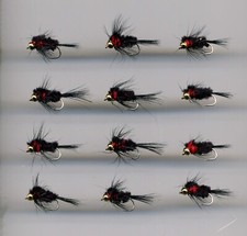 Trout Flies: Red Montana Nymphs Gold Heads x 12 - Short shank size 12 (code 537)