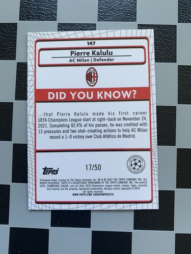 2021-22 Topps Merlin Collection Chrome UCL RC Pierre Kalulu Gold /50 AC Mailand - Bild 2 von 2