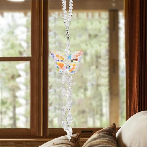 Crystal Car Rearview Mirror Pendant Rainbow Effect Butterfly Car Mirror Hanging - Picture 6 of 9