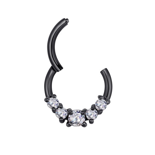 1,2mm Septum Clicker 5 Kristalle Segment Ring Scharnier Rose Gold Schwarz Daith - Bild 5 von 9