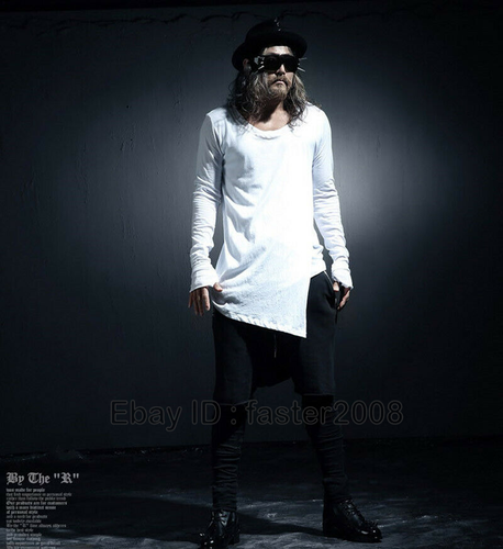 Camicia uomo orlo asimmetrico manica lunga top media lunga magliette punk gotico S-3XL - Foto 12 di 12
