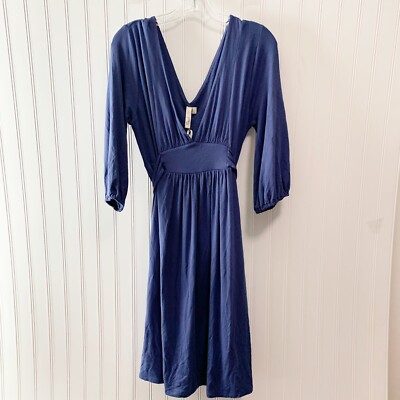 Fossil Size Large Deep V-Neck Belted Jersey Dress In Cobalt Blue New! | eBay