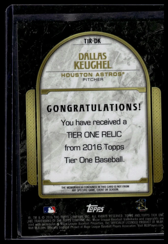 2016 Topps Tier One: Tier One Relics Dallas Keuchel 172/199 - Image 2 of 2