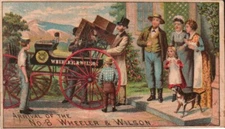 Wheeler & Wilson Sewing Machine Wagon Family & Dog Singer Victorian Card VT105
