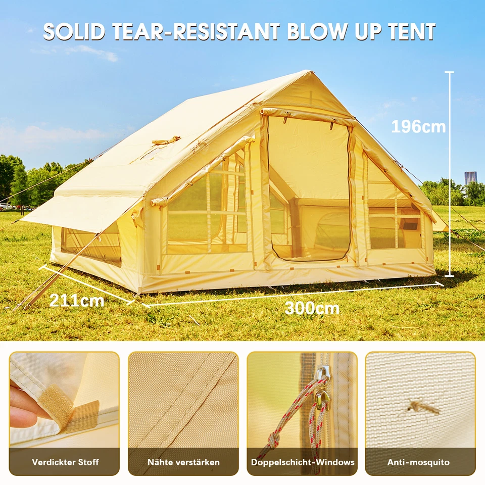 H&ZT Aufblasbares Zelt für Camping 6 Personen Zelt mit Luftpumpe Kaminöffnung - Bild 2 von 4