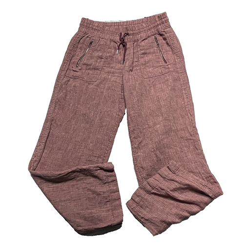 ATHLETA Womens 14 Cabo 100% Linen Tawny Rose Wide Leg Drawstring Pull-On Pants