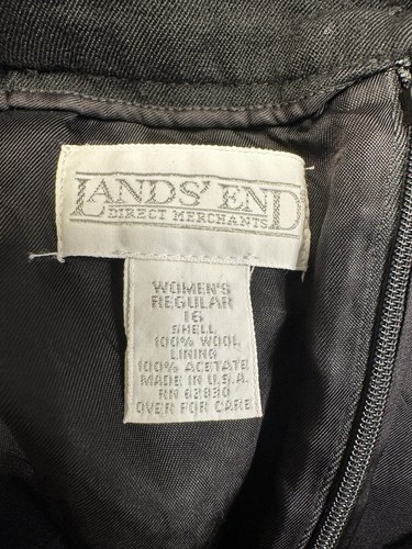 Vintage 90s Lands' End Black Wool Skirt Size 16 USA Made A-Line Lined Classic - Picture 3 of 4