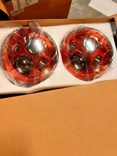 7" LED Custom RED Headlights for Jeep Wrangler JK CJ TJ LJ Liberty Hummer - Image 3 of 4