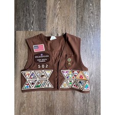 Girl Scouts Vest Kids Small Brown Good Deep South Council Troop 502 Patches Pins