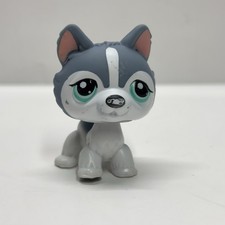 2007 Hasbro LPS Littlest Pet Shop Husky #210 White Grey w/ Teal Eyes