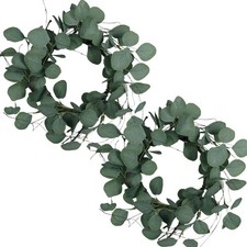 Eucalyptus Leaves Wreath Metal Polyester Fabric Paper Round Green Wreath 14 I...