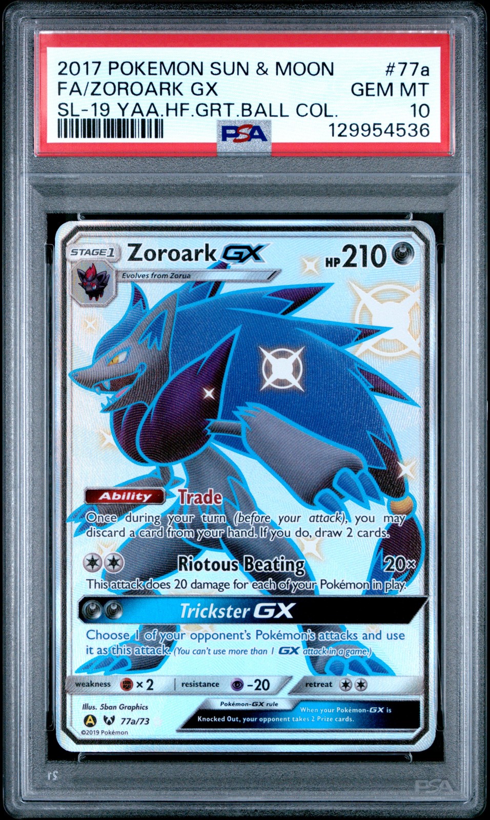 2017 POKEMON SUN & MOON SHINING LEGENDS #77A FULL ART/ZOROARK GX PSA 10