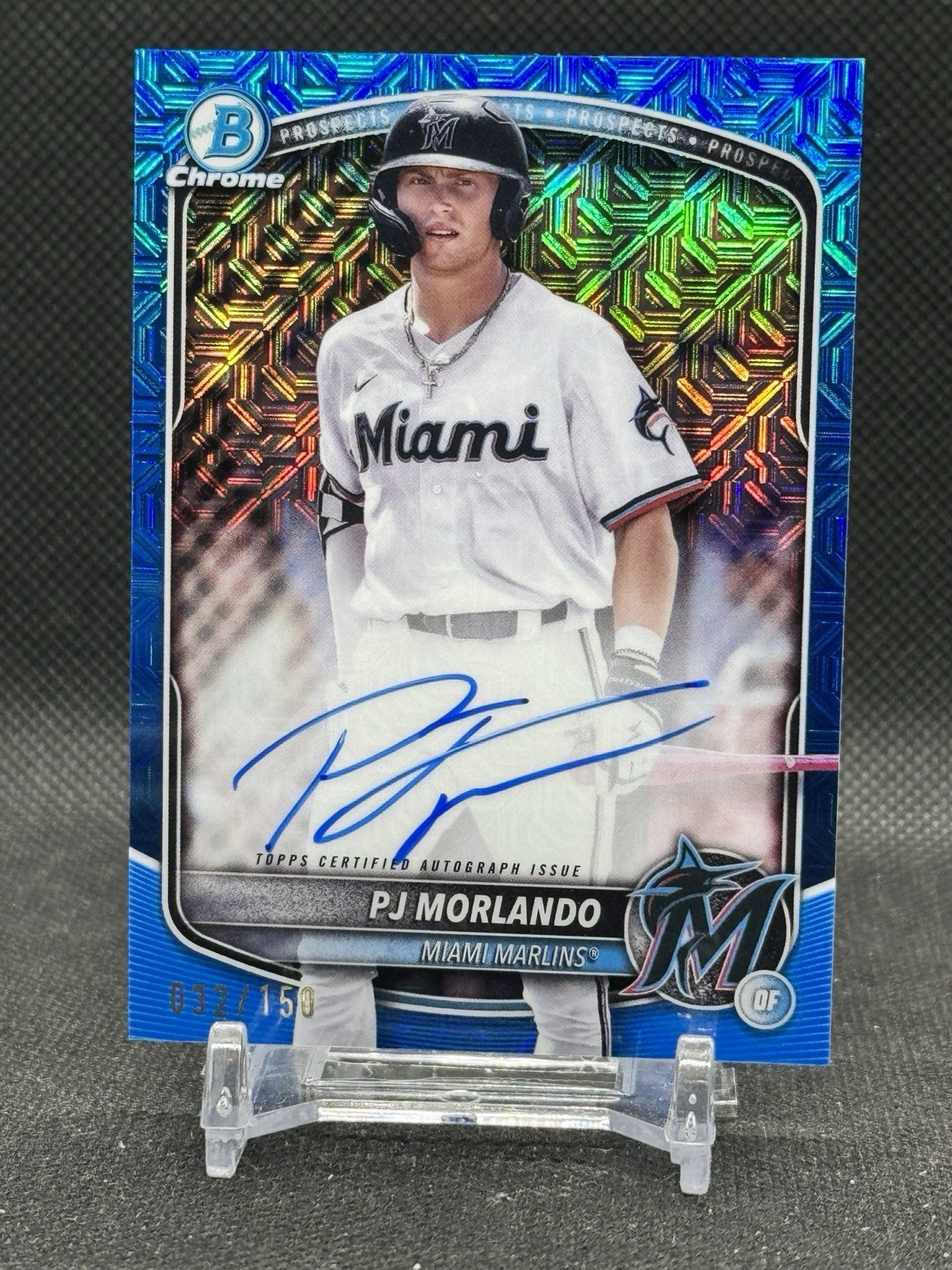 2025 Bowman Chrome PJ Morlando 32/150 Blue Mega Refractor Auto Autograph Marlins