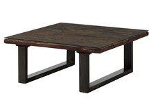 Couchtisch quadratisch 100x100 Altholz Echtholz massiv Holz Sofatisch Glasplatte