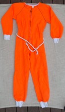 Vintage 70s 80s Orange Fleece Jumpsuit Bodysuit Rope Belt Made in USA