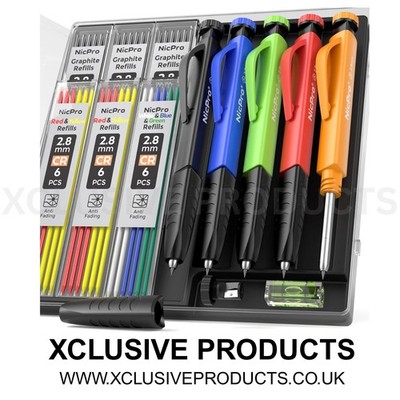 Nicpro 5er Pack Zimmermann Bleistift mit Anspitzer Druckbleistifte mit 41 Minen