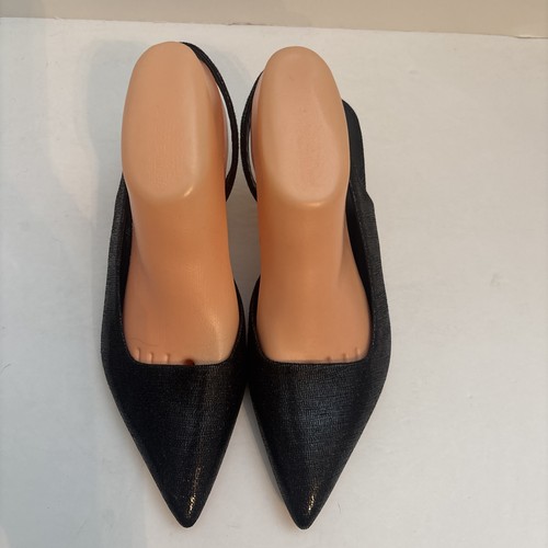 Nordstrom Rack Peggy Slingback Pump Black Metallic Kitten Heel Women's size 9 - Picture 2 of 8