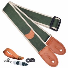 Guitar Strap Cotton, Full Grain Leather Ends Guitar Straps with Pick Pocket f...
