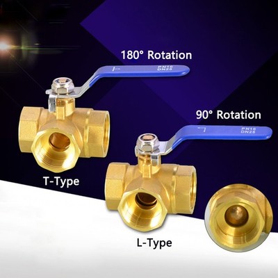 Brass Ball Valve with Lever Handle - Female Full Bore L/T-Type 90°/180° Rotate
