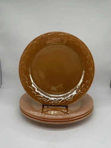 4 Vintage Fire King Peach Luster 11” Plates with Laurel Leaf by Anchor Hocking