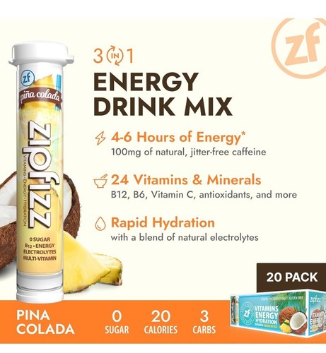 New Zipfizz Pina Colada 20 Tubes Energy Hydration B12 Drink Mix - Picture 3 of 11