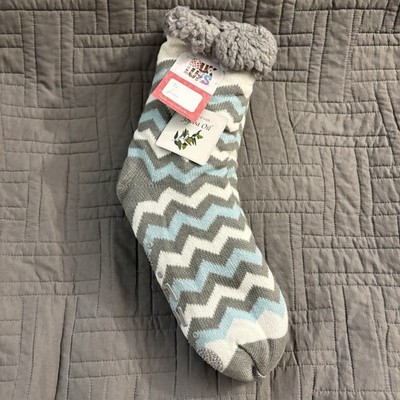 NWT MUK LUKS Womens Cabin Socks Chevron Grey & Blue L/XL 8.5-11