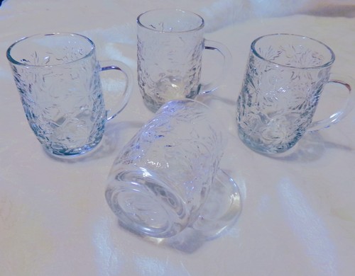 4 Princess House Fantasia Clear 4 Inch Coffee Mugs Cups EUC!
