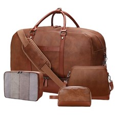 Large 4-in-1 Leather Duffle Bag Travel Weekender Gym Bag with Shoe Compartment