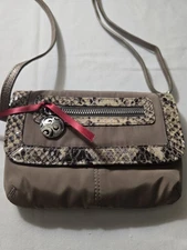 Brighton Small Green Nylon Snakeskin Trim Crossbody Purse W/Wrist Strap Preppy 