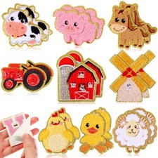 18 Pcs Animals Iron on Cartoon Patches Appliques Farm Self Adhesion Chenille ...