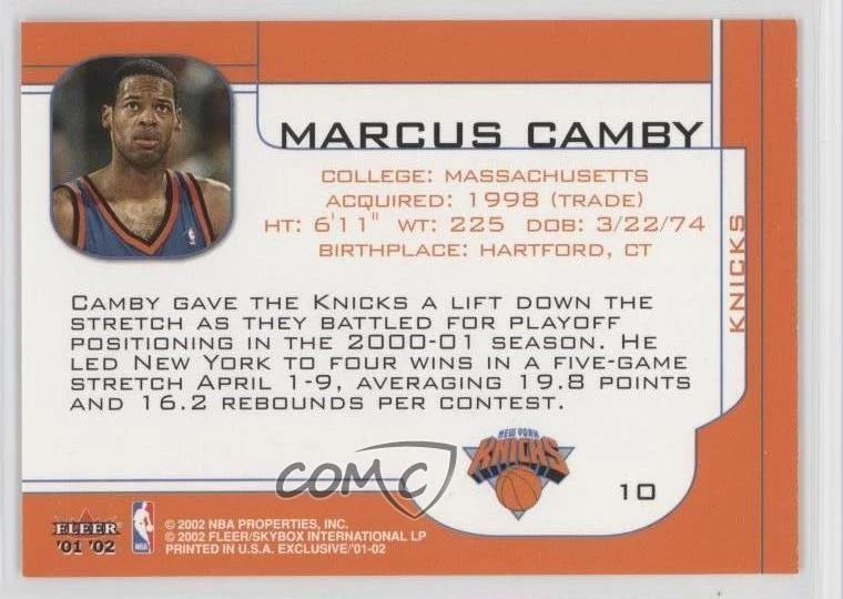 2001-02 Fleer Exclusive Marcus Camby #10 - Image 2 of 2