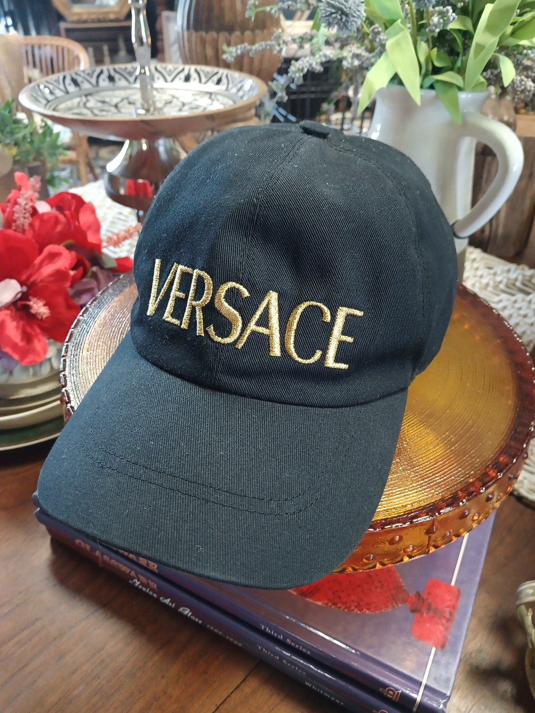 Versace Embroidered Logo Baseball Cap Hat Black/G… - image 6