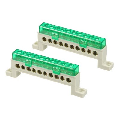 2Pcs Terminal Ground Bar, 10 Positions 7x11mm Ground Block for Electrical, Green