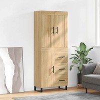 Highboard Schmal Sonoma-Eiche 69,5X34X180 Cm Holzwerkstoff Wohnzimmer