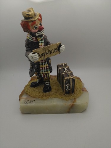 1983 Signed Ron Lee Metal Sculpture/Marble Base Hand Painted Hitchhiker Clown