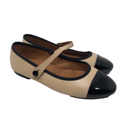 Jonak Ballet Flats Womens 39 US 9 Beige Black Leather Strap Casual Neutral
