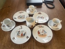 Antique Lot Of 11 German Transferware Child  s Plates, Creamer,  Cups  Saucers